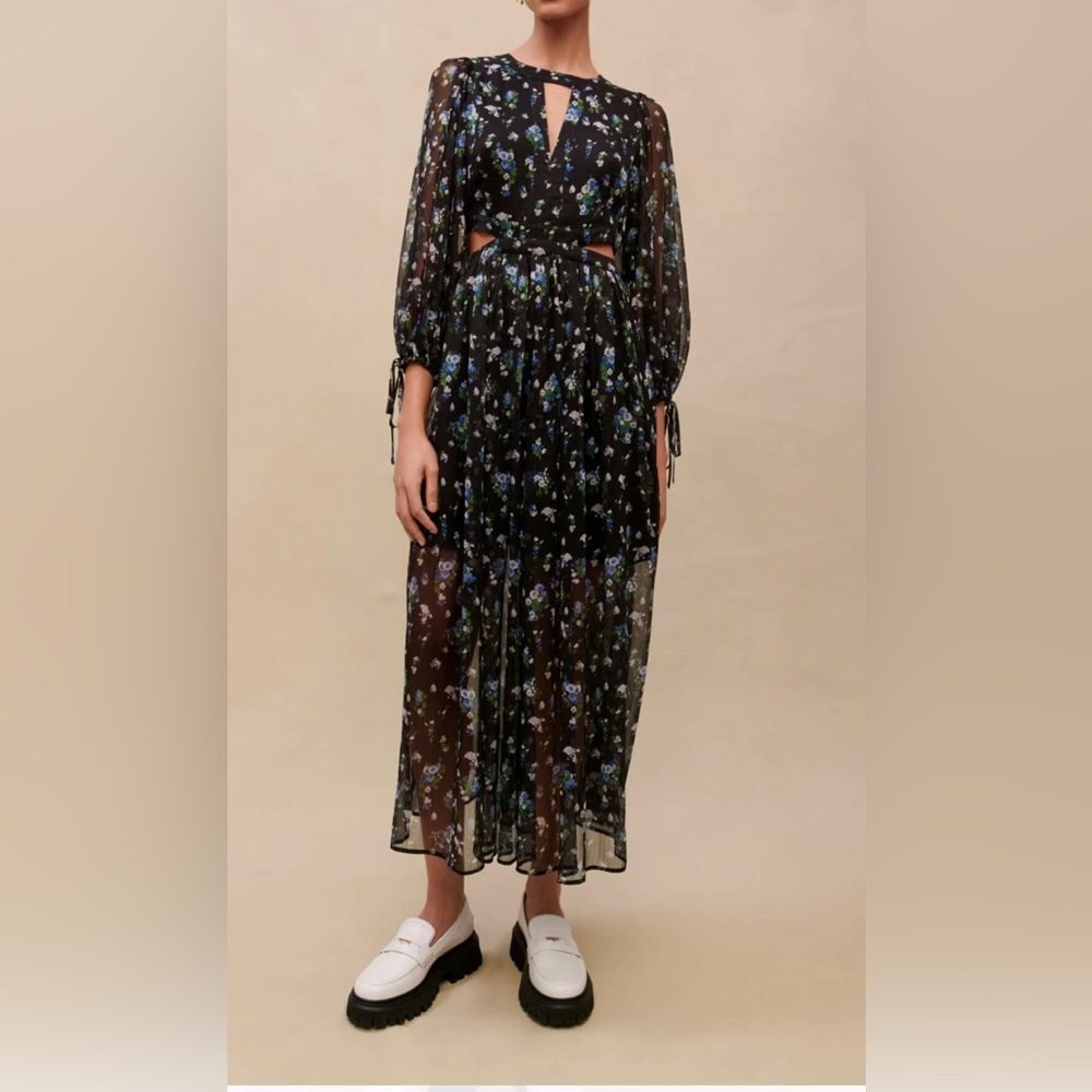 NWT Maje Long Cut Out Dress in Blue Bouquet